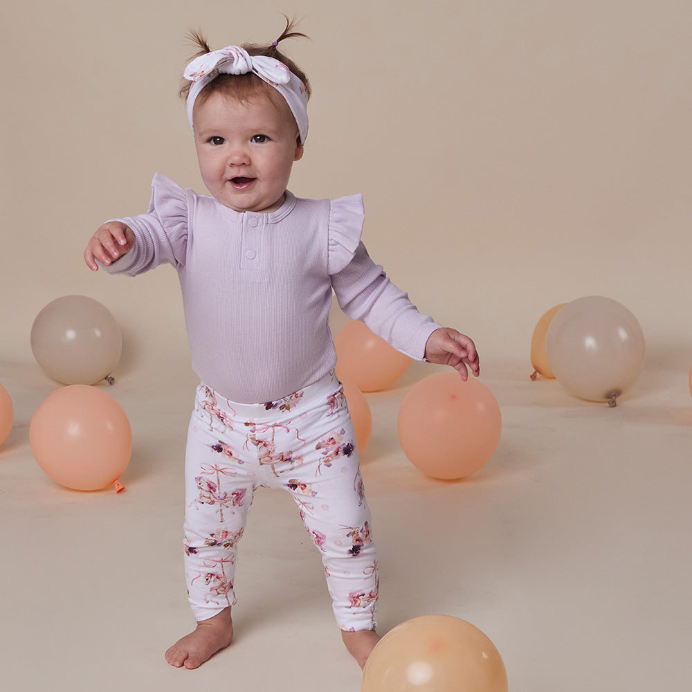 Lavender Rib Long Sleeve Organic Bodysuit with Frill