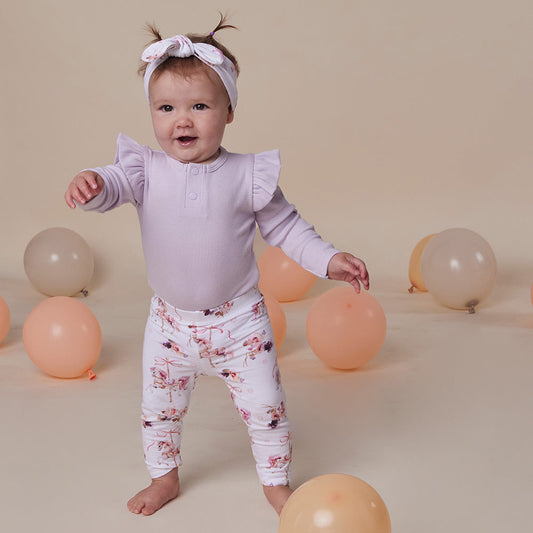 Lavender Rib Long Sleeve Organic Bodysuit with Frill