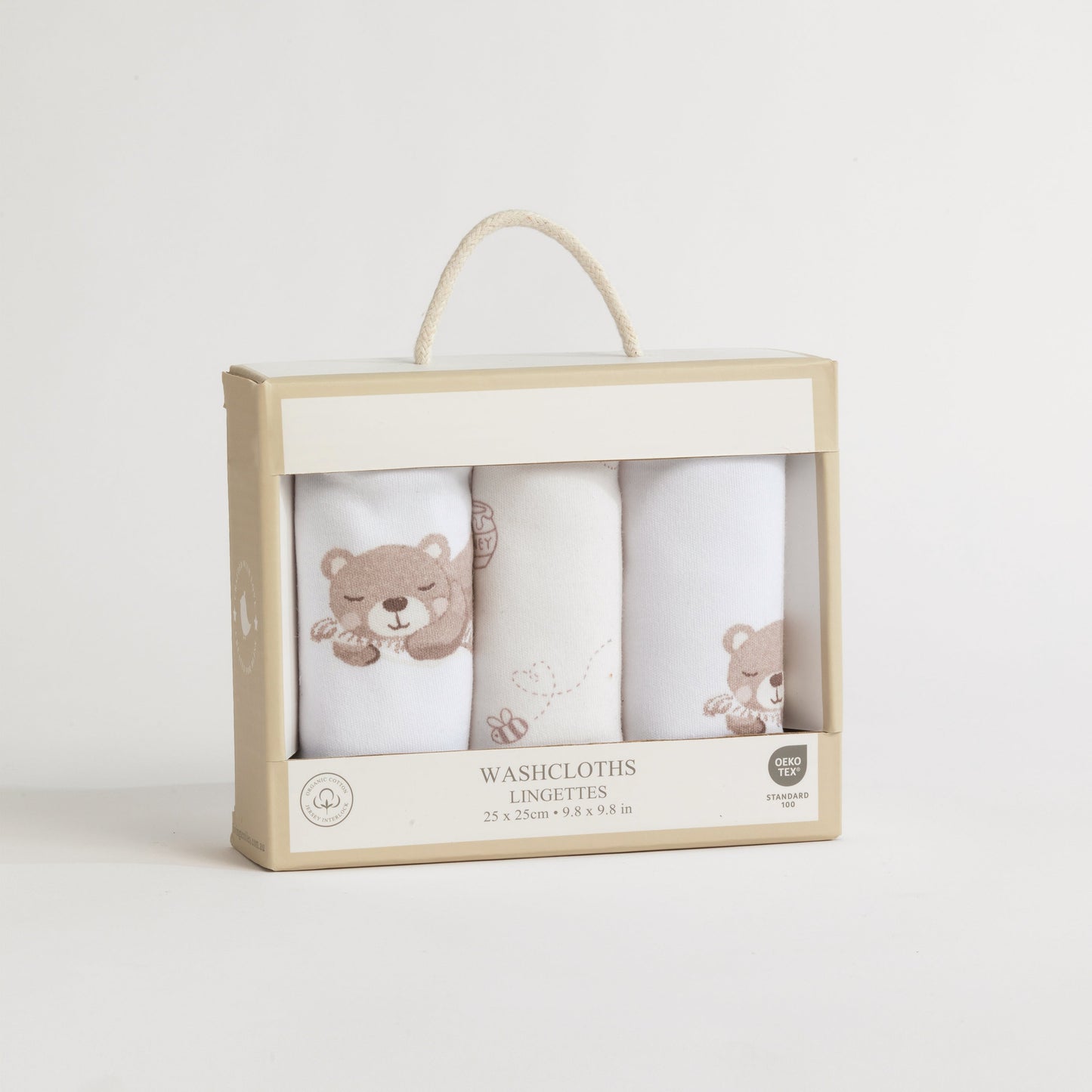 3 Pack Organic Wash Cloths - Cuddly Bear