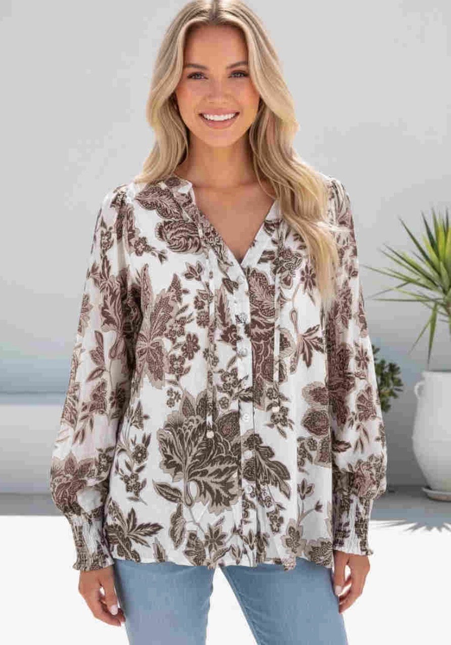 Lucy Blouse - Brown/White