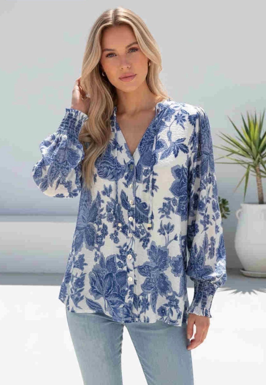 Lucy Blouse - Blue/White