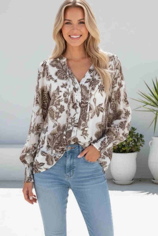 Lucy Blouse - Brown/White