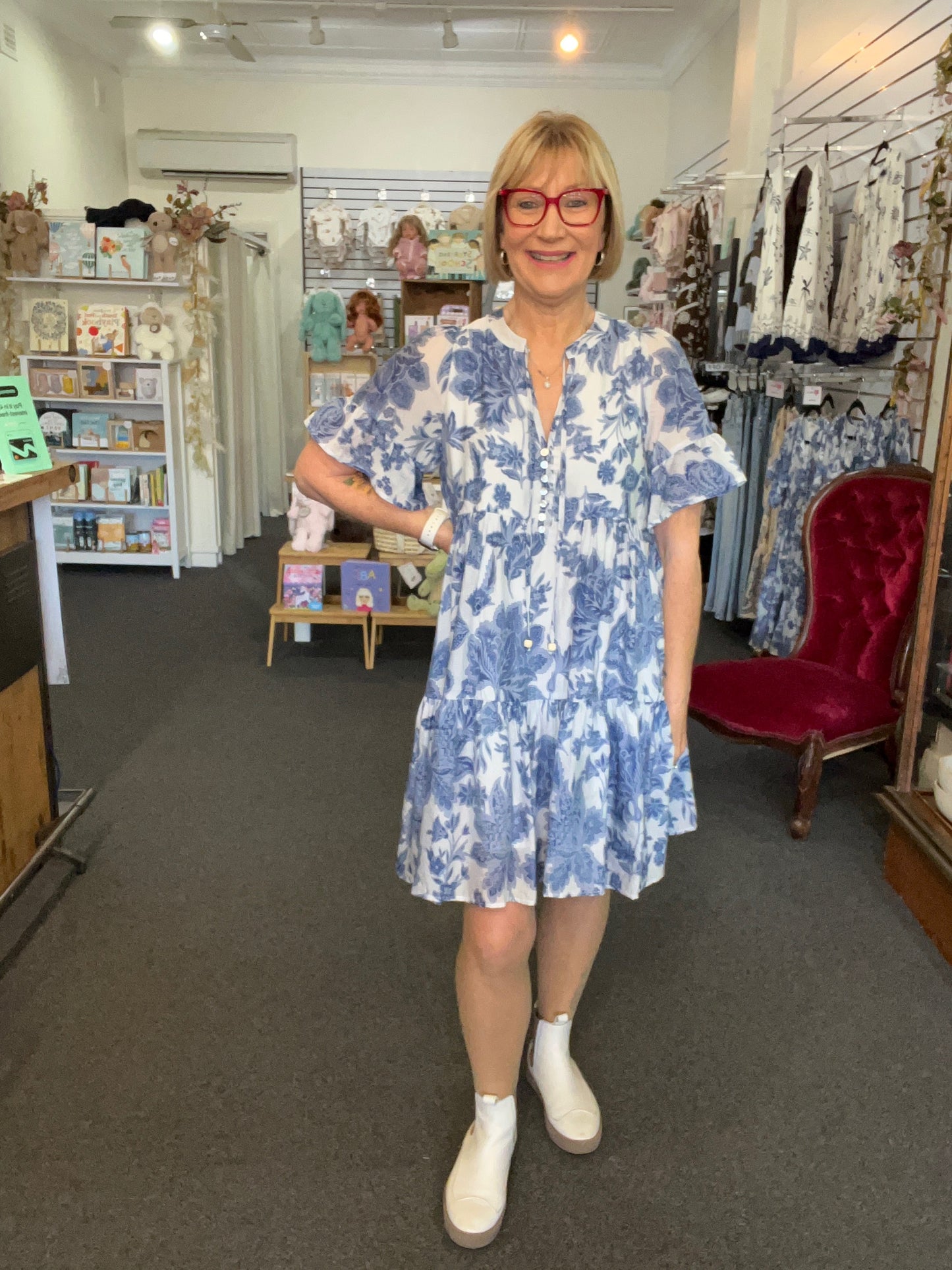 Willa Dress - Blue/ White