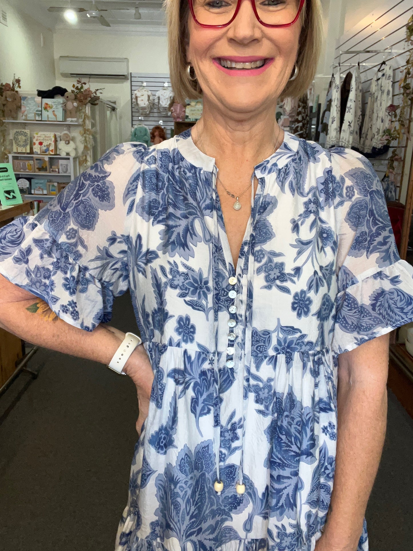 Willa Dress - Blue/ White