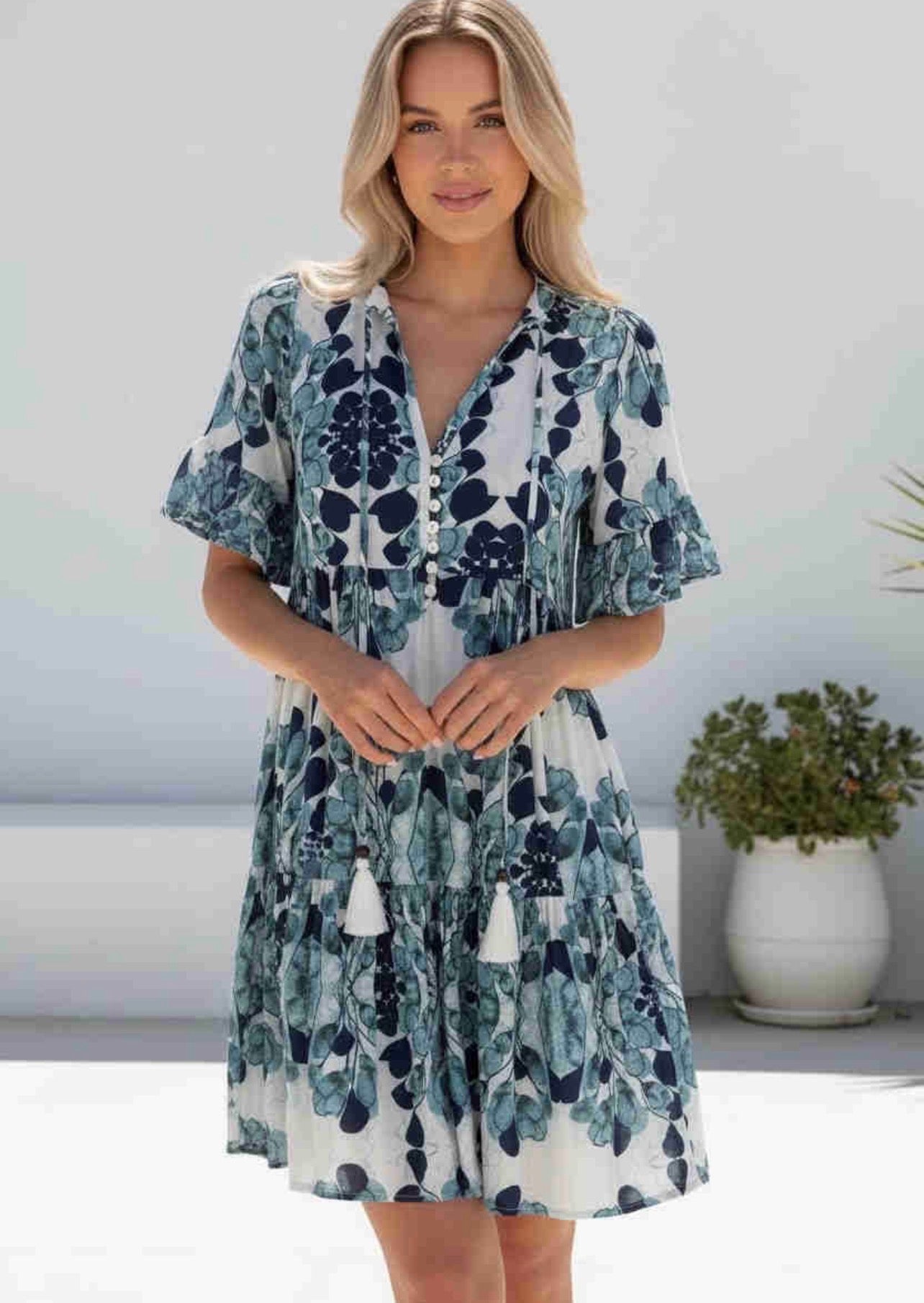 Amelia Dress- Blue Multi Colour