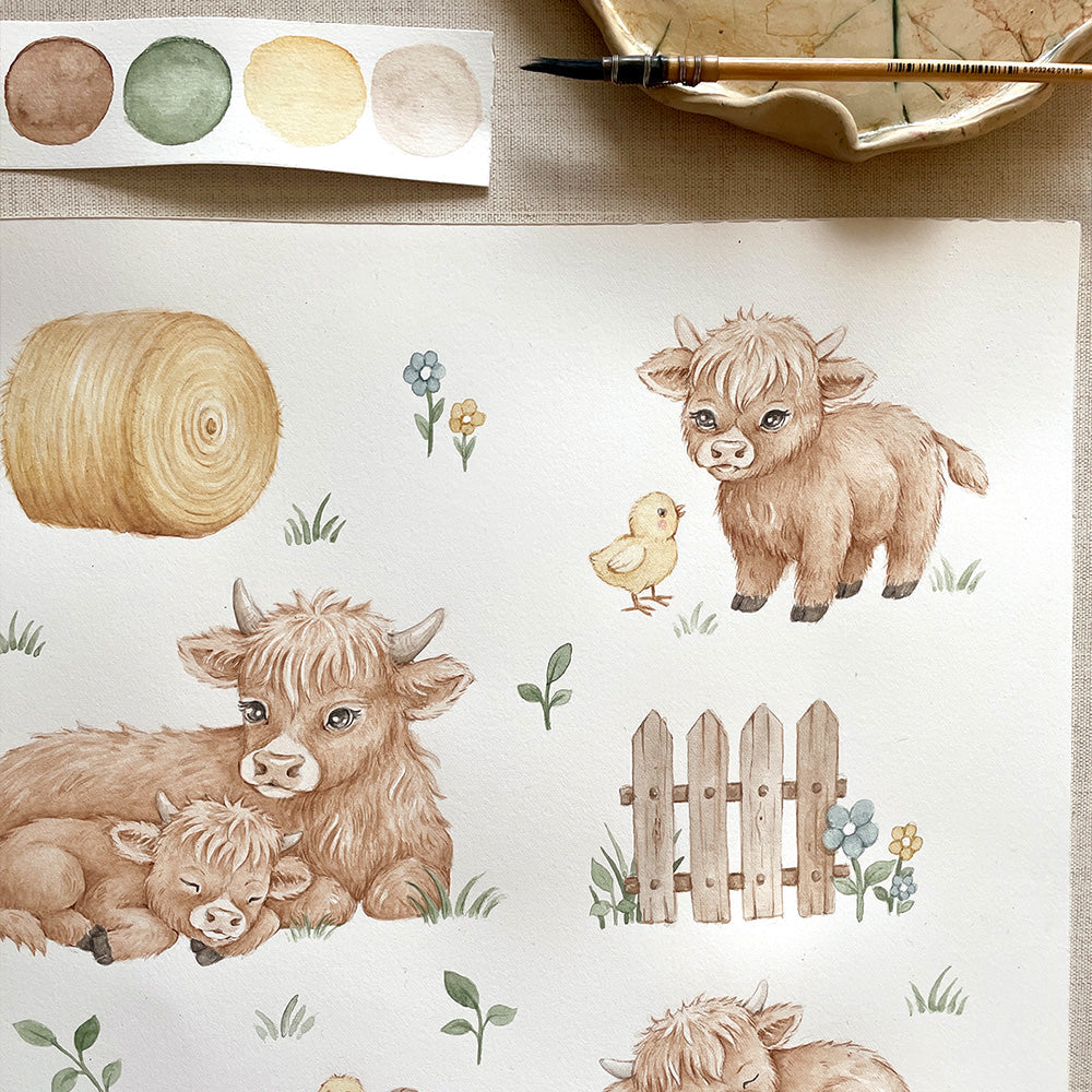 Short Sleeve Organic Bodysuit - Highland Cows
