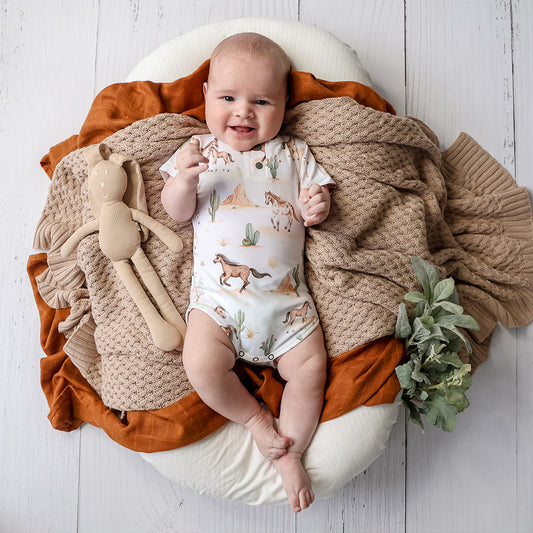 Short Sleeve Organic Bodysuit - Wild Horses