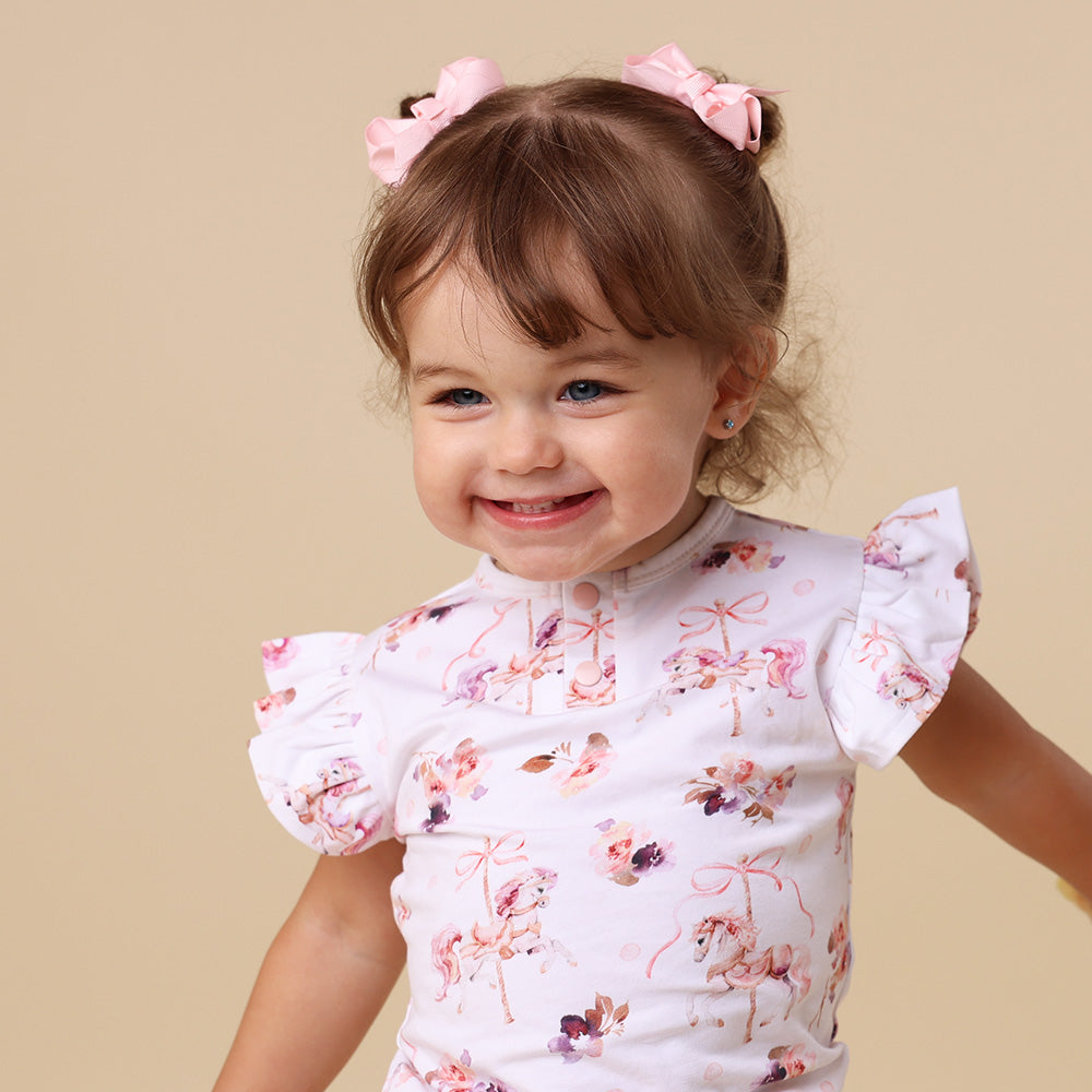 Short Sleeve Organic Bodysuit with Frill - Carousel